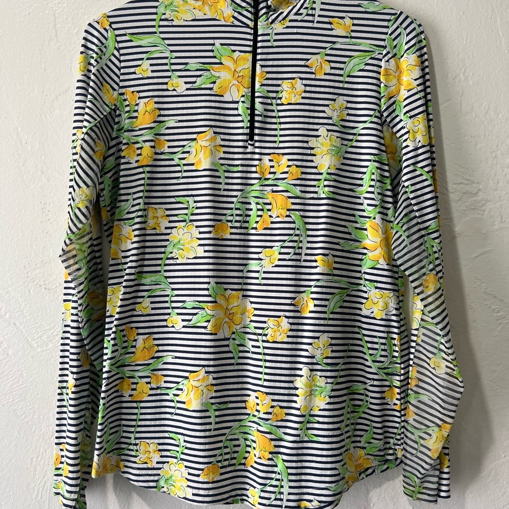 Ibkul Yellow Floral Long Sleeve 1/4 Zip Golf Shirt With Mesh Sleeves sz small